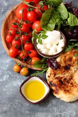 Healthy breakfast with bread , mozzarella and cherry tomatoes 