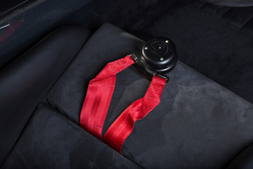 Close up of car seat and buckle belt