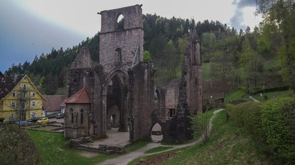 Fototapeta na wymiar ruins of old monastery in black forest