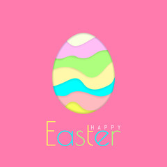 Happy Easter Greeting Card with Color Paper Easter Egg on Pink Background. Vector illustration
