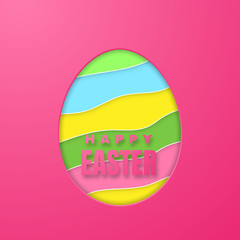 Happy Easter Greeting Card with Color Paper Easter Egg on Pink Background. Vector illustration