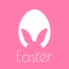Happy Easter greeting card with egg and Easter Bunny in flat design. Vector illustration