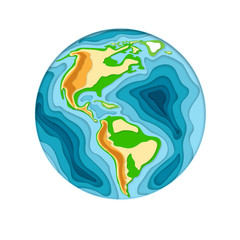 World planet. Earth in 3d paper cut style design. Vector illustration