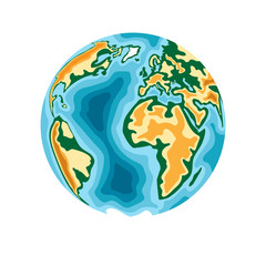 World planet. Earth in 3d paper cut style design. Vector illustration