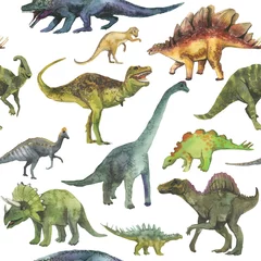 Deurstickers Hand drawn seamless pattern with dinosaurus. Dino pattern realistic. Children boy wallpaper background. © 1purple