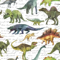 Fototapete Dinosaurier Hand drawn seamless pattern with dinosaurus. Dino pattern realistic. Children boy wallpaper background.  © 1purple