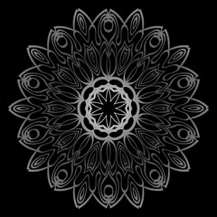 Round Ornament. Decorative Floral Pattern. Vector Illustration. For Interior Design, Printing, Wallpaper. Black silver color