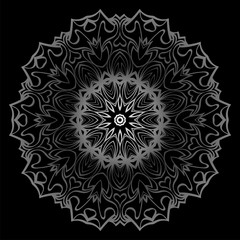 Round Ornament. Decorative Floral Pattern. Vector Illustration. For Interior Design, Printing, Wallpaper. Black silver color