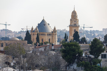 Fototapeta na wymiar Far view on the Dormitsion abbey in Jerusalem