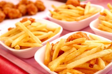 French fries and fried nuggets in market