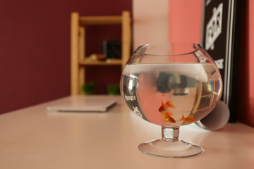 Beautiful fishbowl on table in room