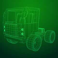 Truck or lorry car. Cargo vehicle model wireframe low poly mesh vector illustration