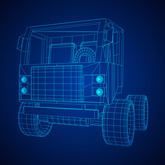 Truck or lorry car. Cargo vehicle model wireframe low poly mesh vector illustration