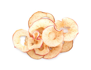 Tasty dried apple slices on white background