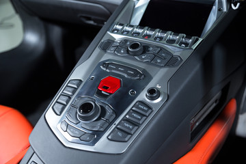 Obraz premium Central tube with control panel in sports car interior