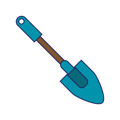 Shovel garden tool isolated blue lines