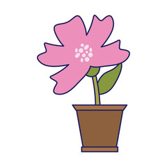 Flower in pot gardening cartoon blue lines