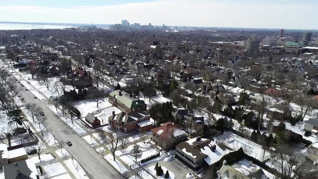 Aerial view of Milwaukee Wisconsin during winter as seen from the 3500 block of North Lake Drive.
