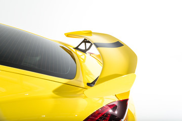 Spoiler of yellow sports car