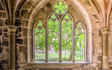 stone window arch in hallway of monastery maulbronn - obrazy, fototapety, plakaty
