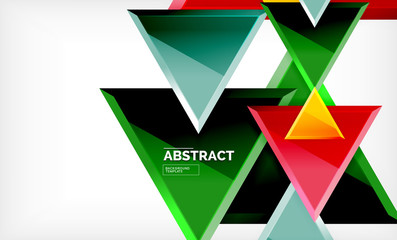 Triangles repetiton geometric abstract background, multicolored glossy triangular shapes, hi-tech poster cover design or web presentation template with copy space