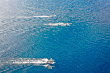 Traditional balinese fisherman's boats in the ocean, Lovina, Bali, Indonesia