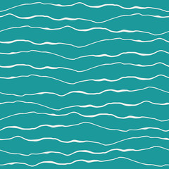 Obraz premium Abstract ocean wave design with hand drawn white doodle lines on turquoise background. Seamless vector pattern. Great for spa, wellbeing, bathroom products, home decor, fabric, giftwrap, stationery