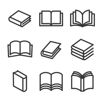 Book Line Style Icons Set on White Background. Vector