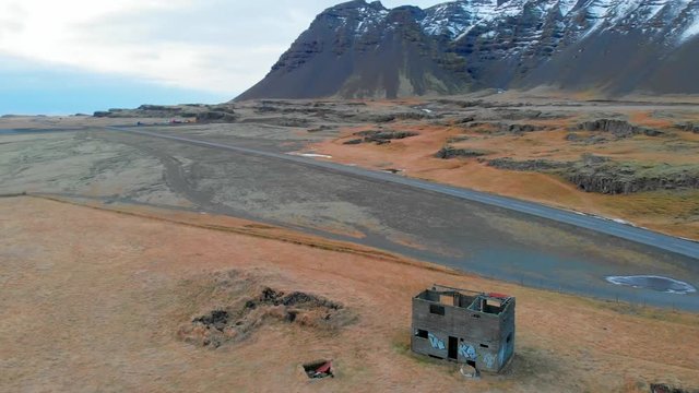 Aerial shot of water and land in Iceland