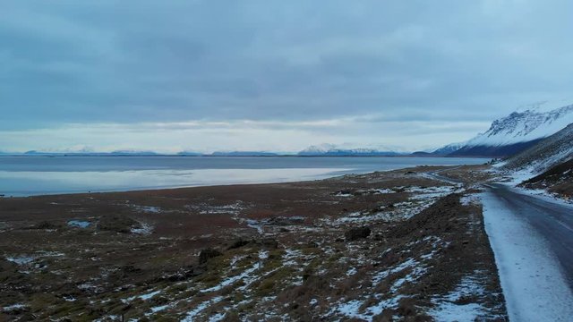 Aerial shot of water and land in Iceland