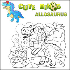 cartoon cute prehistoric dinosaur Allosaurus, funny illustration