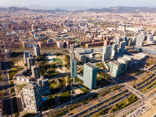 Aerial view of  district of Barcelona with modern apartment buildings