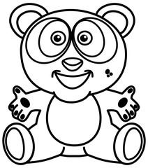 a smiling and happy panda in black and white with open arms for colouring
