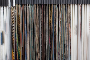 Assortment of fabric samples for curtains, close up