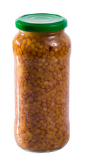 Glass jar with cooked lentils