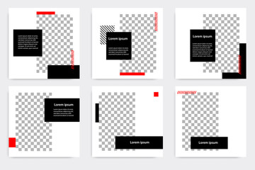 New Set of Editable minimal modern design banner template. Black and red background color with stripe line. Suitable for social media post and web/internet ads. Vector illustration with photo college.