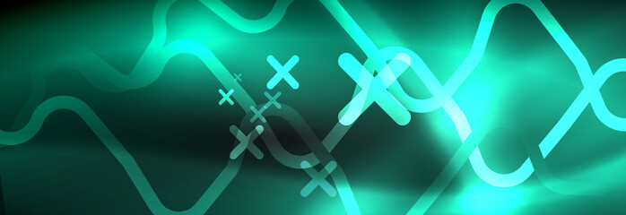 Dark neon light glowing template, abstract vector background lines