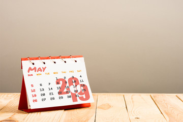 calendar with May 2019 page isolated on beige with copy space