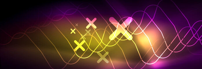 Glowing neon abstract lines, techno futuristic template