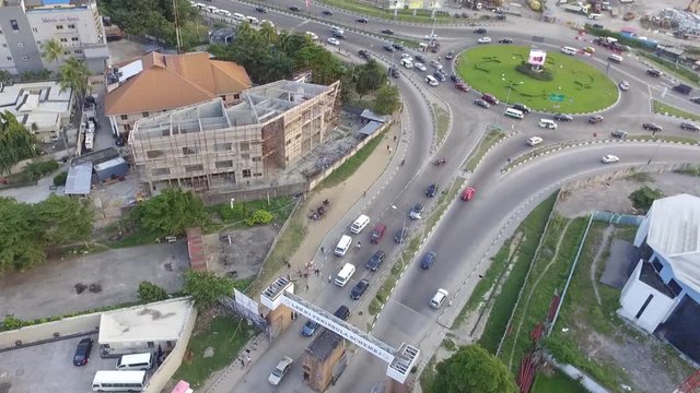 Aerial View of the Lekki Peninsular roundabout and gate in Lagos Nigeria