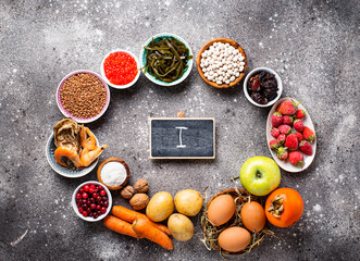Healthy food containing iodine. Products rich in I