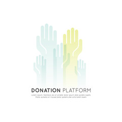 Vector Icon Style Illustration Set of Graphic Elements for Nonprofit Organizations and Donation Centre. Fundraising, Crowdfunding Project Label, Charity Logo, Cooperation, Volunteer, Support Worldwide