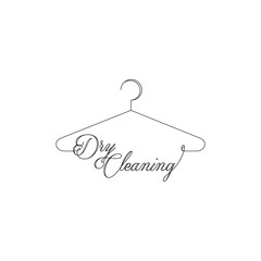 Vector Icon Style Illustration Logo of Dry Cleaning and Laundry Service Company, Minimalistic Simple Hanger Outline Picture with Rounded Text Font, Isolated Symbol for Web, Mobile App, Visual Identity