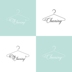 Vector Icon Style Illustration Logo Set of Dry Cleaning and Laundry Service Company, Minimalistic Simple Hanger Outline Picture with Rounded Text Font, Isolated Symbol for Web, Mobile App