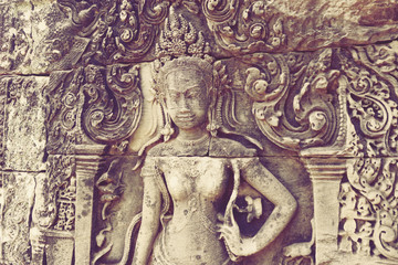 Plakat Angkor Wat Wall and Sculpture Texture