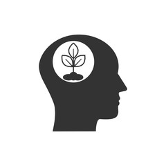 Head, eco thinking icon. Vector illustration, flat design.