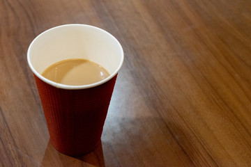 cup of coffee on wooden table