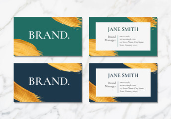 Business Card Layouts with Gold Brush Accents