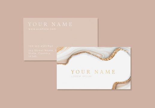 Business Card Layout with Gold Accents and Stone Imagery