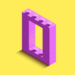 Realistic pink 3d isometric letter O of the alphabet from constructor bricks. Pink 3d isometric plastic letter from the   building blocks.3d letters